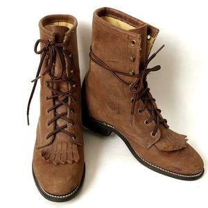 LAREDO KILTIE PREMIUM LEATHER WESTERN ROUND TOE LACE UP ANKLE BOOTS MID-…